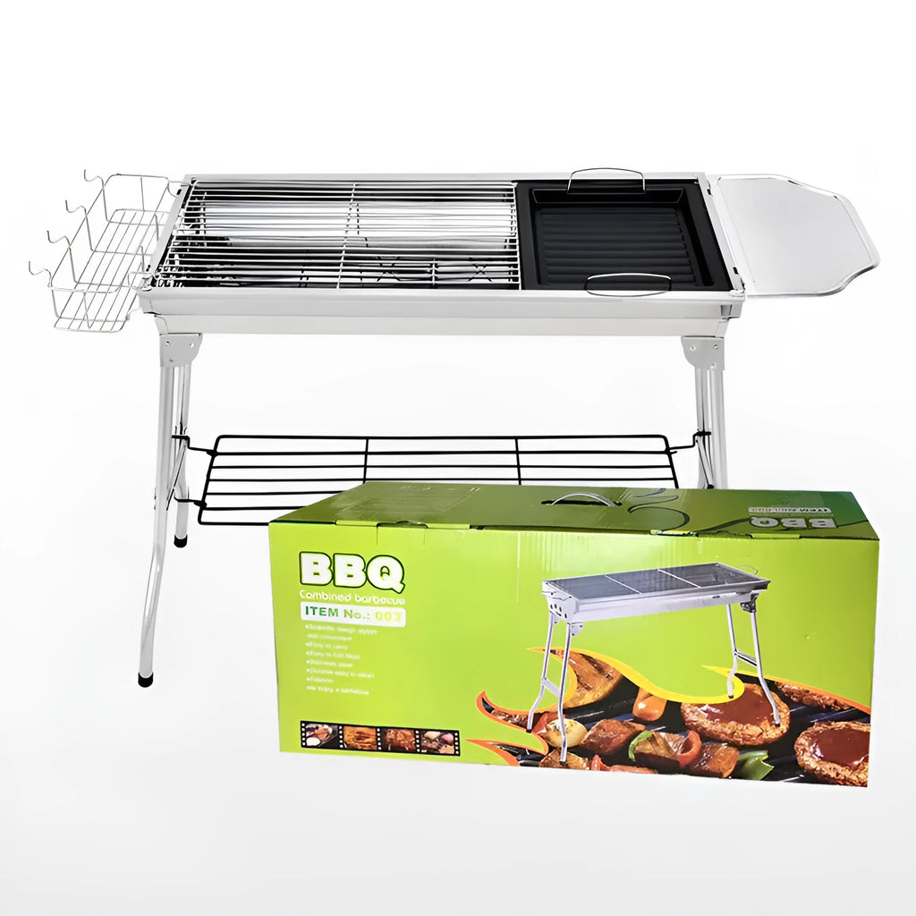 Stainless steel portable folding barbecue oven for outdoor cooking