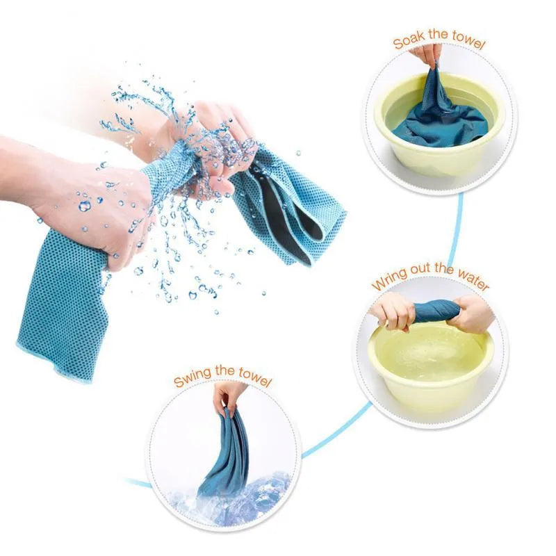 Sports cooling towel in microfiber mesh, 30x90 cm, available in blue, gray, green, purple, red