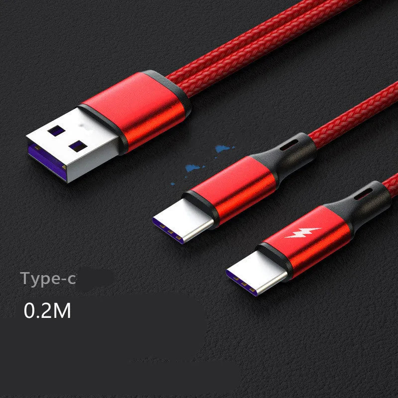 Black braided charging cable with two Android connectors for simultaneous device charging