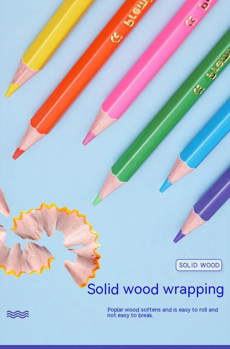 Set of wooden double-tipped colour pencils showing both the coloured lead end and the brush tip end.