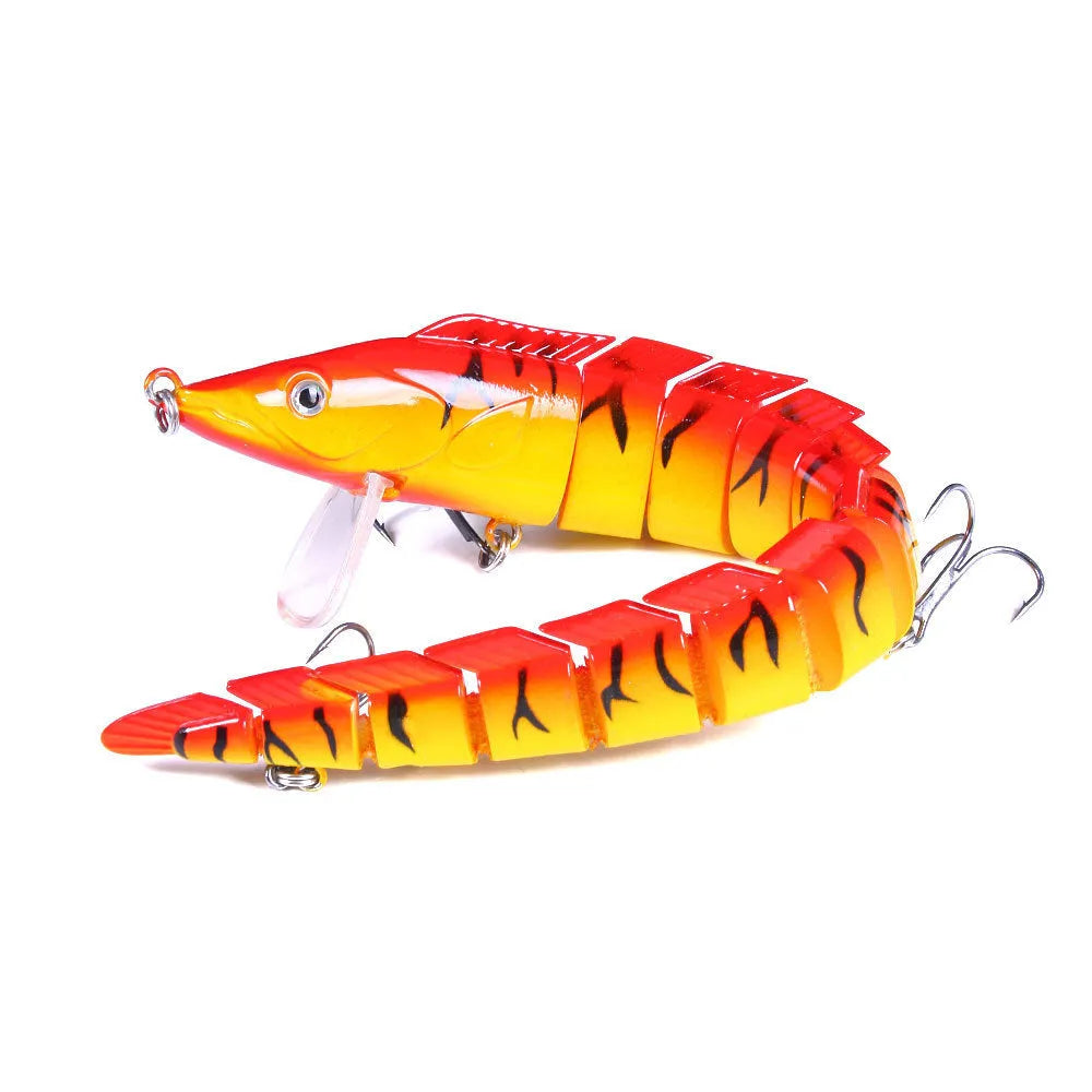 Multi-section simulated loach fishing lure showing segmented body design in one of five colour variations