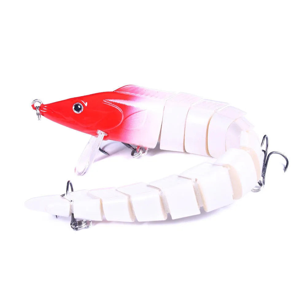 Multi-section simulated loach fishing lure showing segmented body design in one of five colour variations