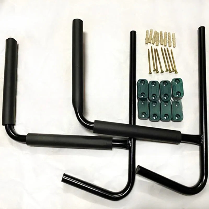 Carbon steel kayak wall hanger rack for garage storage, dimensions 43cm wide.