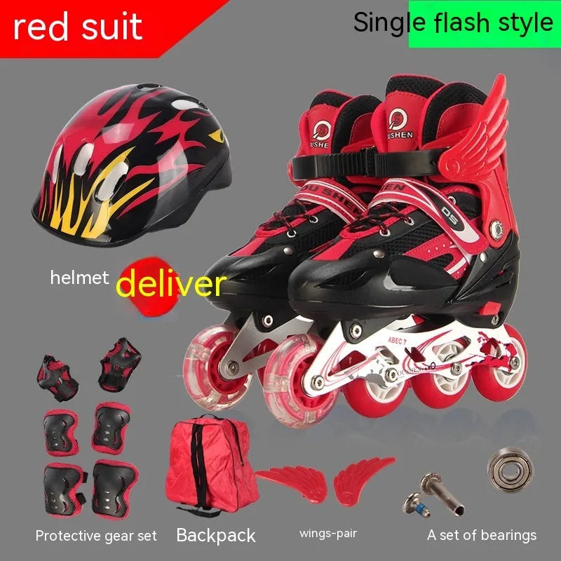 Children's adjustable roller skates in multiple colours with protective helmet and gear