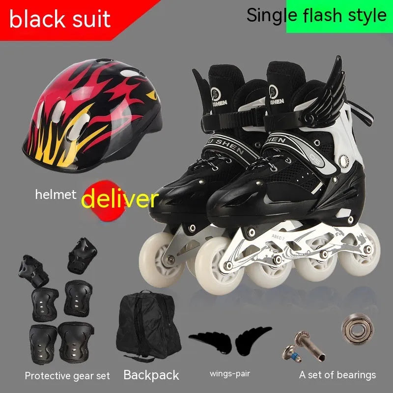 Children's adjustable roller skates in multiple colours with protective helmet and gear