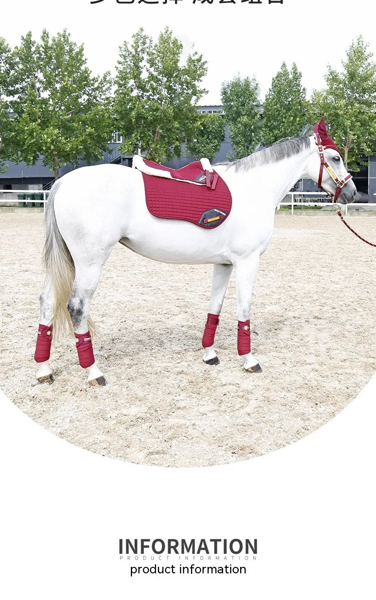 Riding saddle pad for equestrian and cycling with shock absorption and balance features in wine red colour.