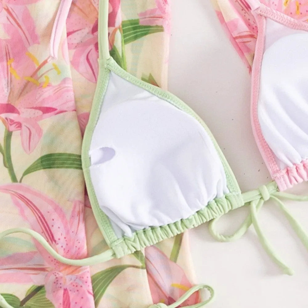 Women's printed bikini swimsuit in European and American style, quick-dry polyester fabric.