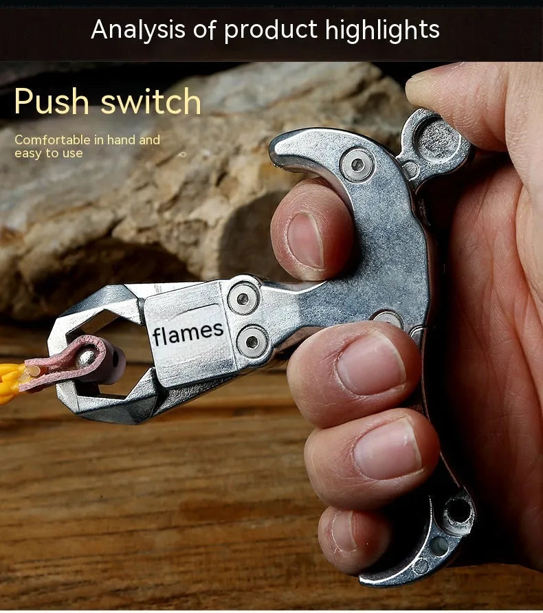 Zinc alloy archery release aid with two-axis mechanism and harpoon clip for flame dispensing