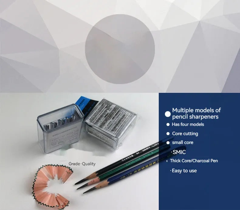 Geometric-shaped plastic pencil sharpener with four holes and a small screwdriver.