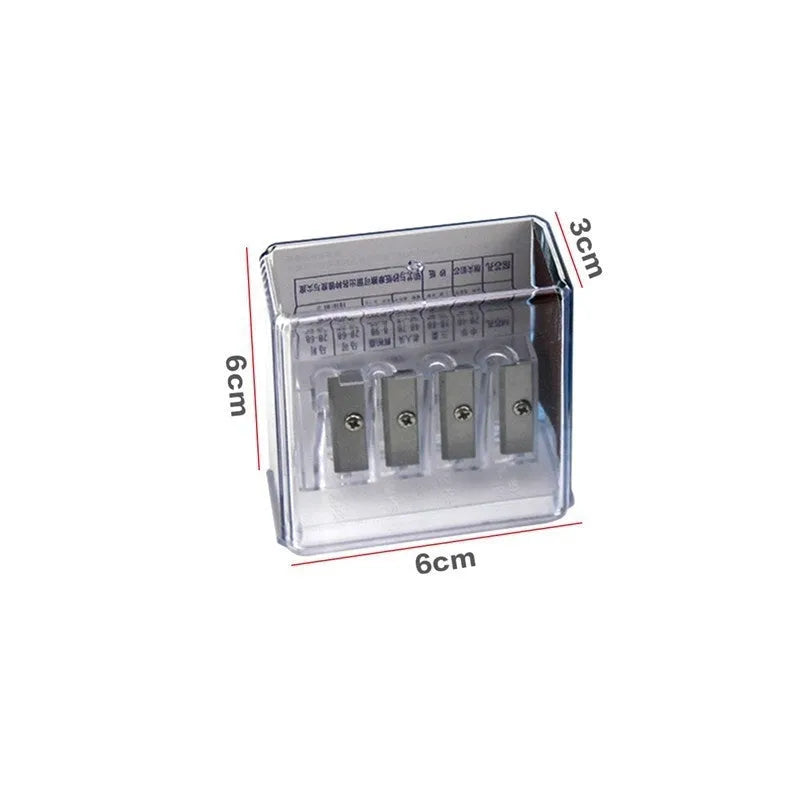 Geometric-shaped plastic pencil sharpener with four holes and a small screwdriver.