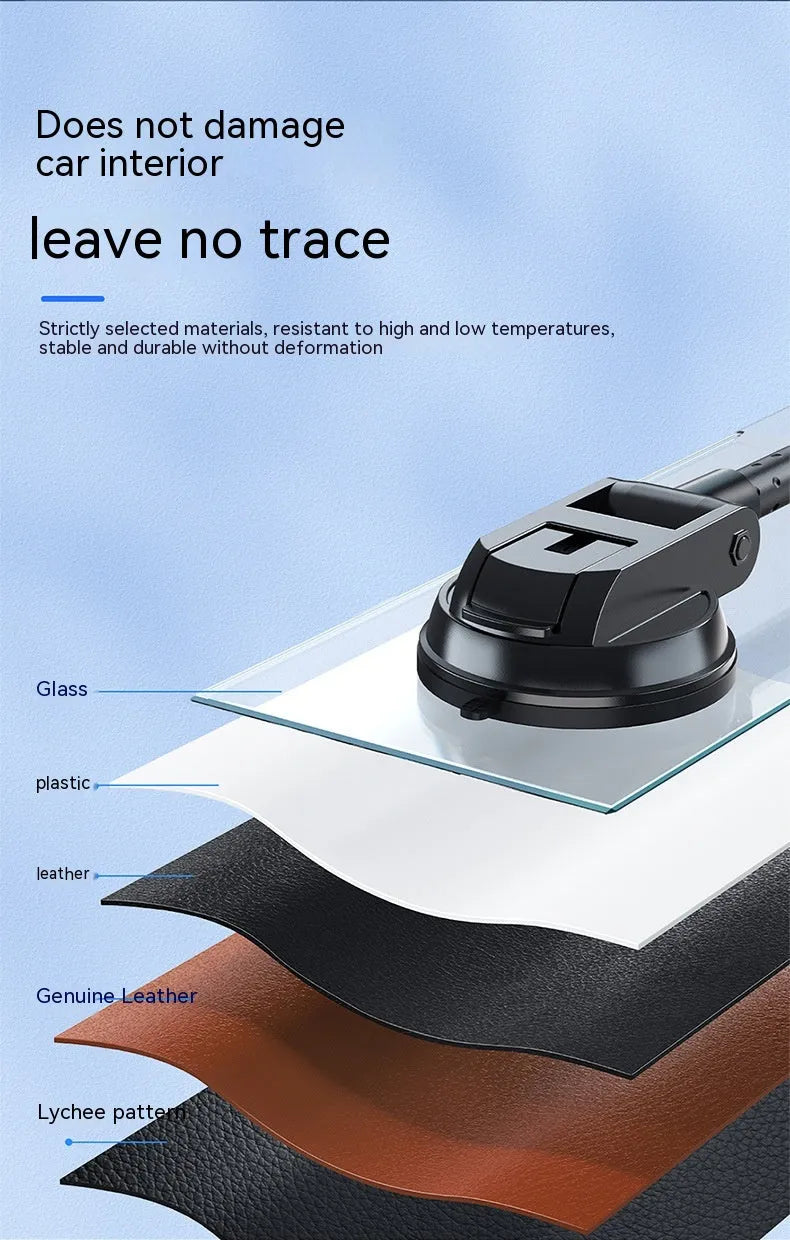 Black universal rotating car mobile phone bracket with metal construction and double supercharged clamp