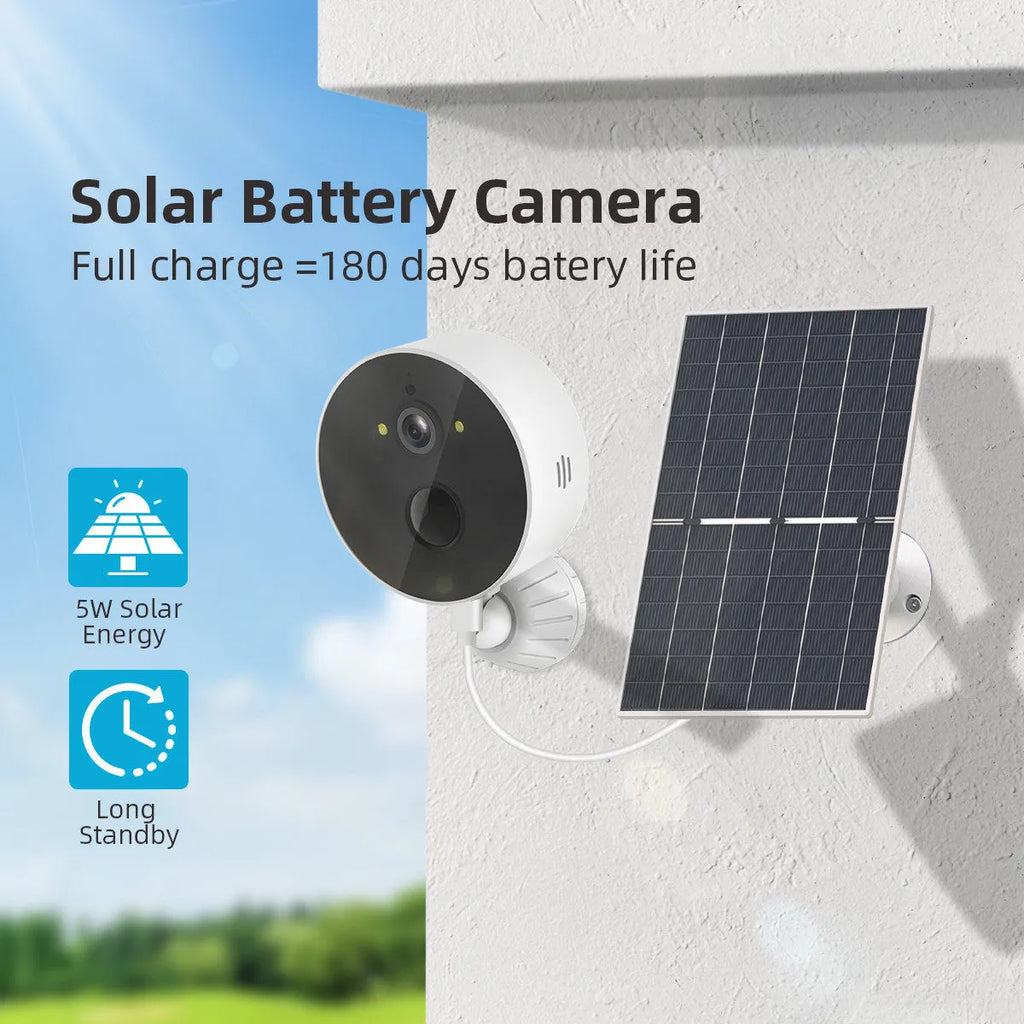 Outdoor solar-powered security camera with separate solar panel for 1080P HD property monitoring