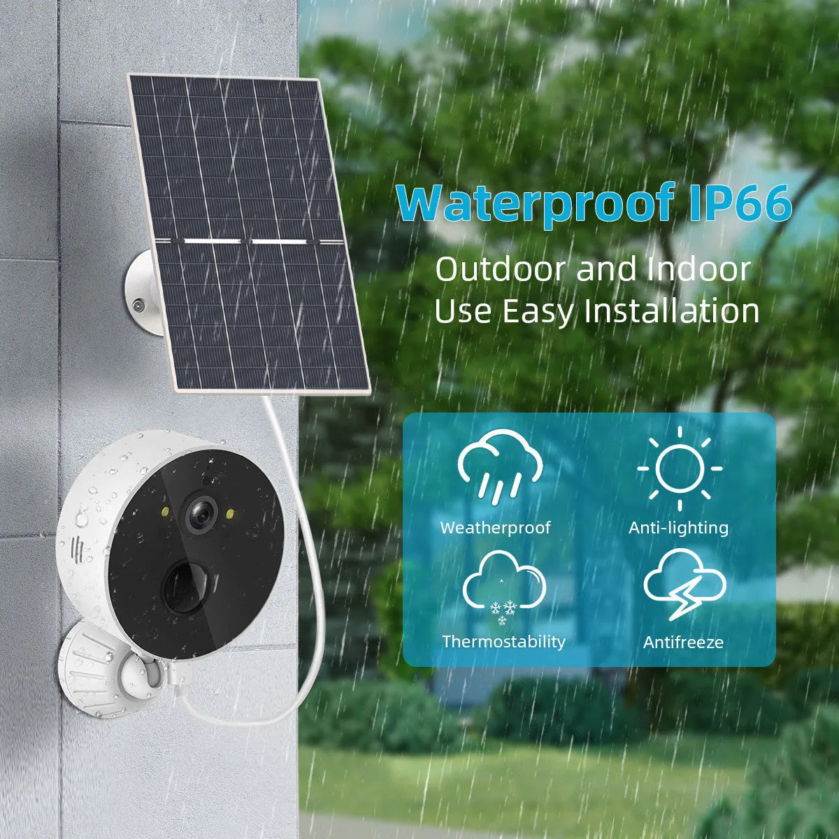 Outdoor solar-powered security camera with separate solar panel for 1080P HD property monitoring