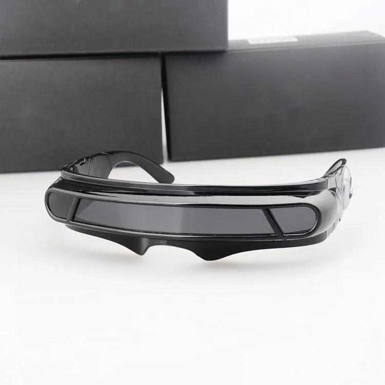 Black polarised sports sunglasses with a choice of Blue Mercury, Grey Sheet, or Red Mercury colour film lenses.