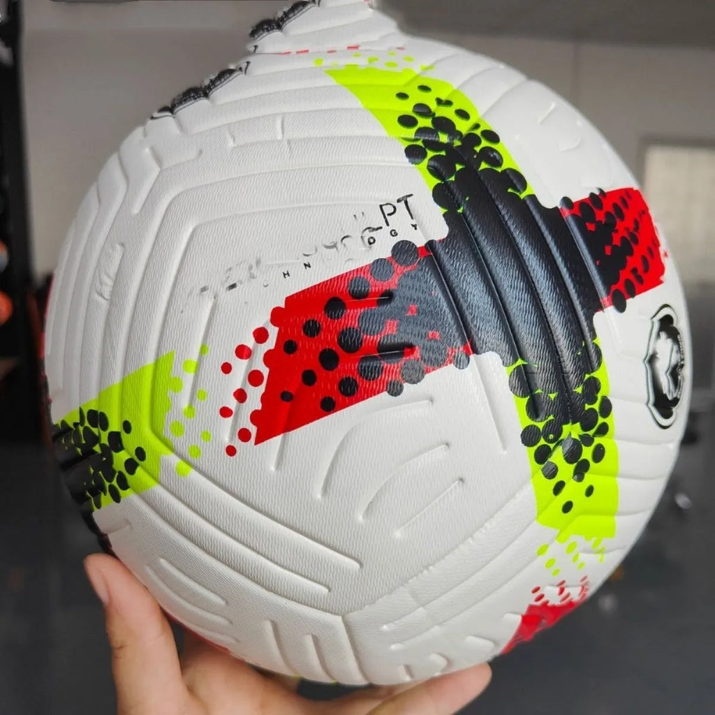 Fluorescent green size 5 football with seamless thermal adhesive patch construction for training and matches