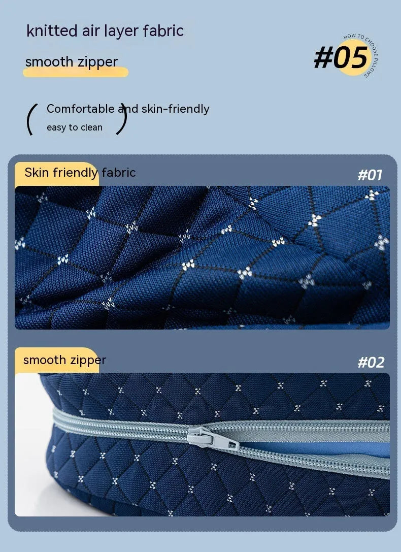 Heart-shaped memory foam leg pillow in blue colour showing 25x23x13cm dimensions