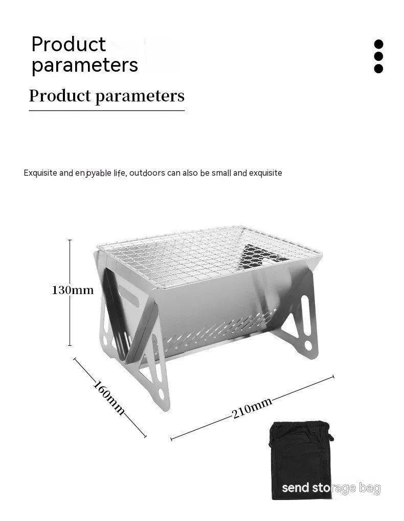 Stainless steel folding barbecue oven with charcoal grill and storage bag for outdoor cooking