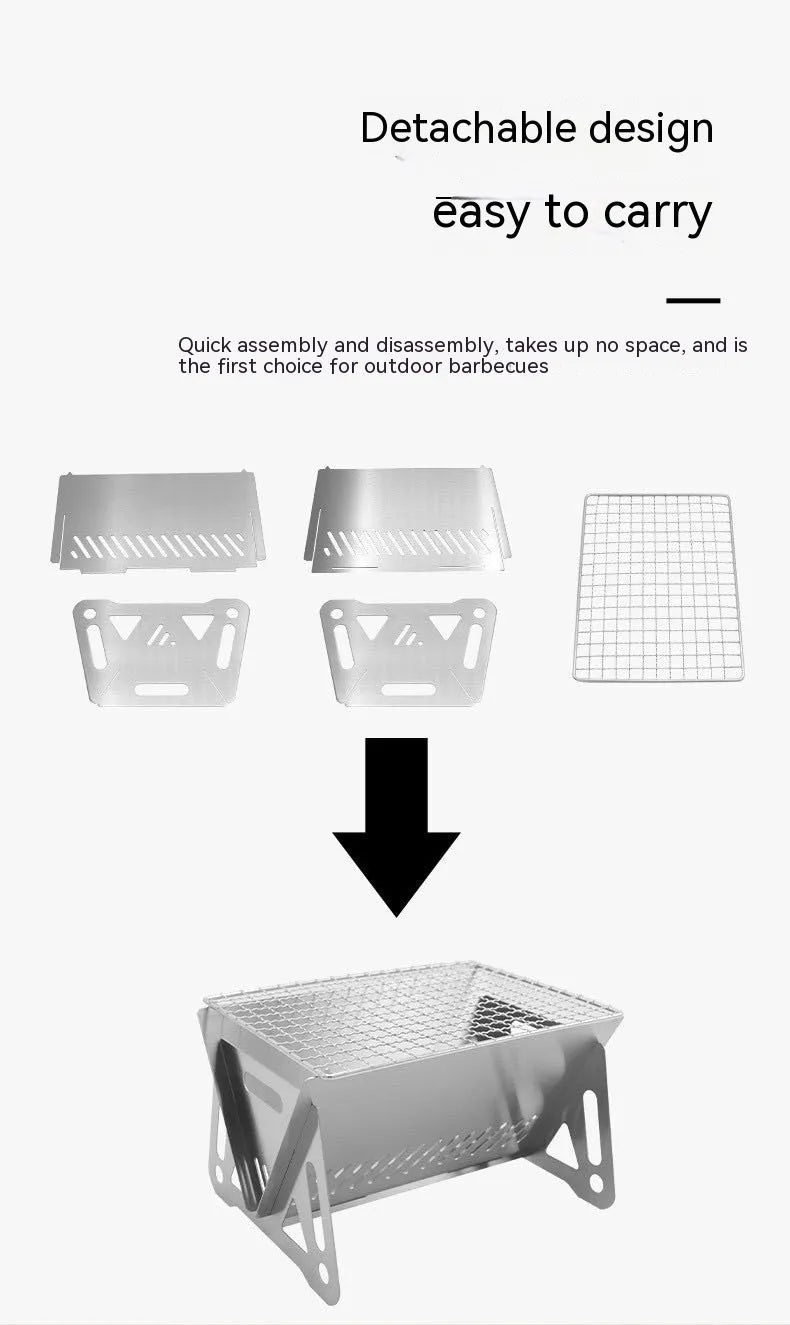 Stainless steel folding barbecue oven with charcoal grill and storage bag for outdoor cooking