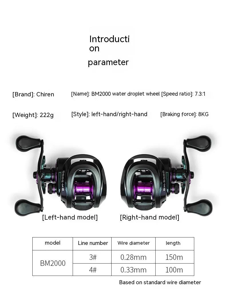 BM2000 fishing reel with magnetic brake system in water drop shape