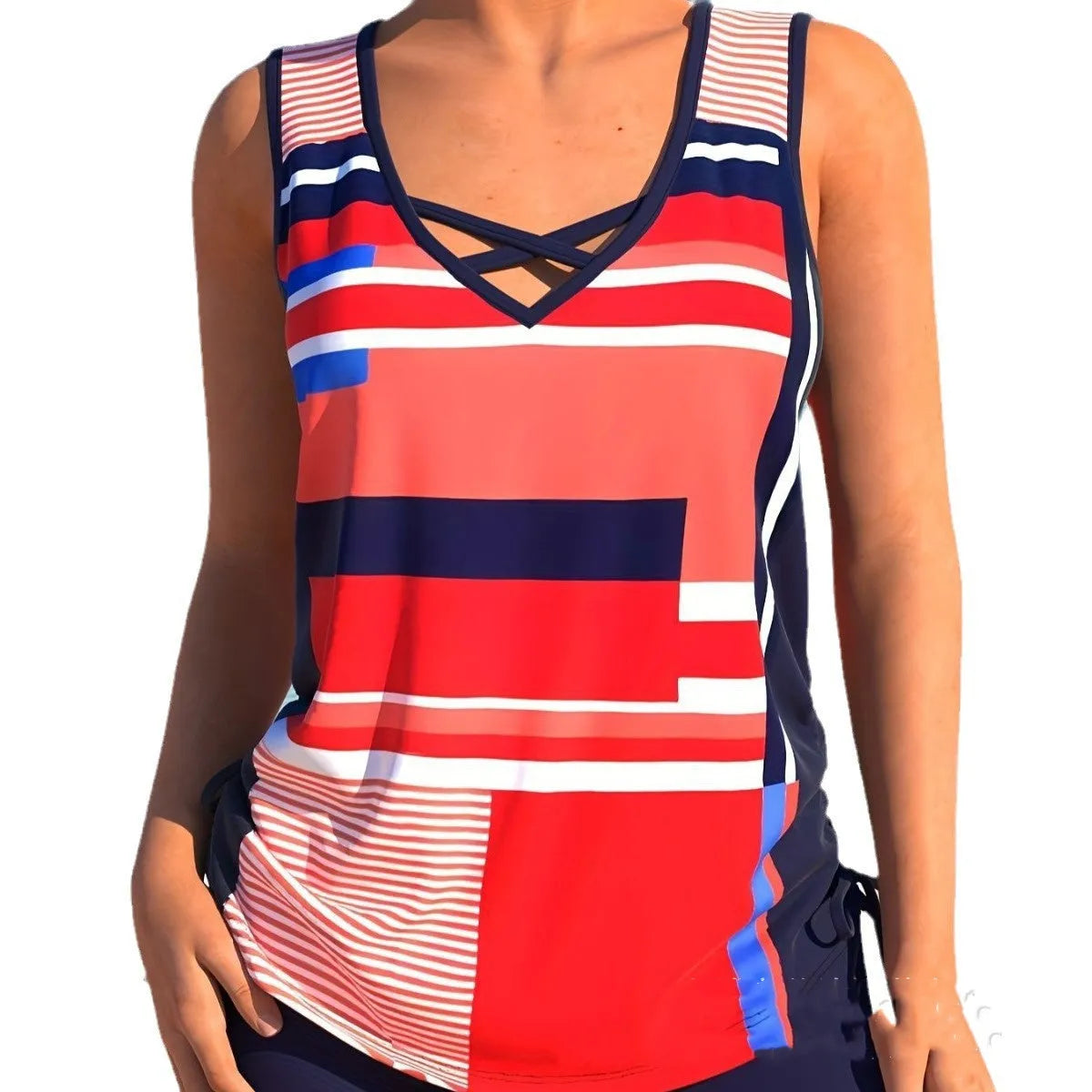 Women's printed split hem boxer swim shorts swimsuit in polyester fabric