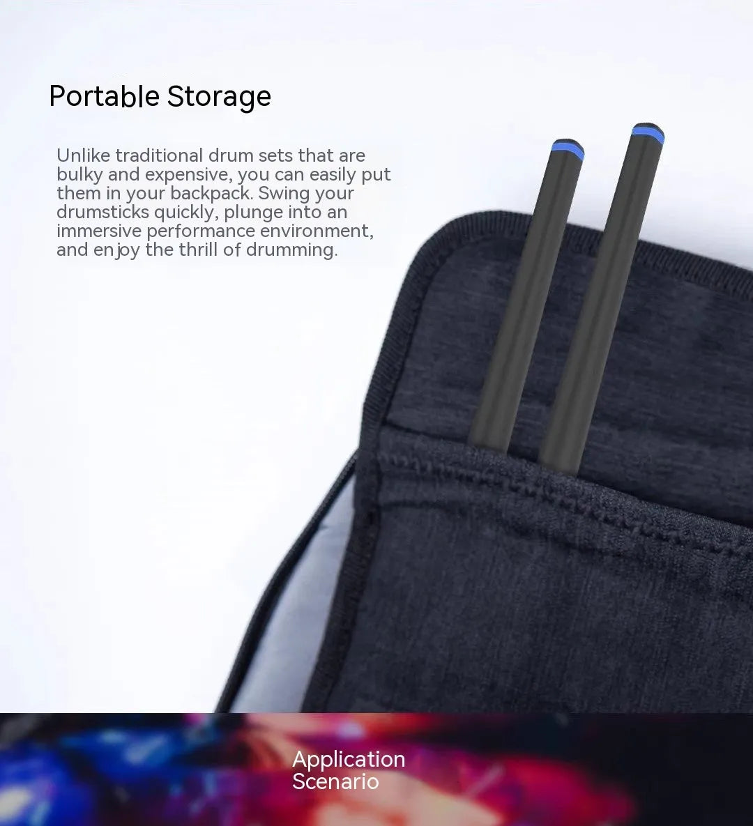 Black somatosensory air drum kit virtual AR toy with wireless connectivity and LED lighting