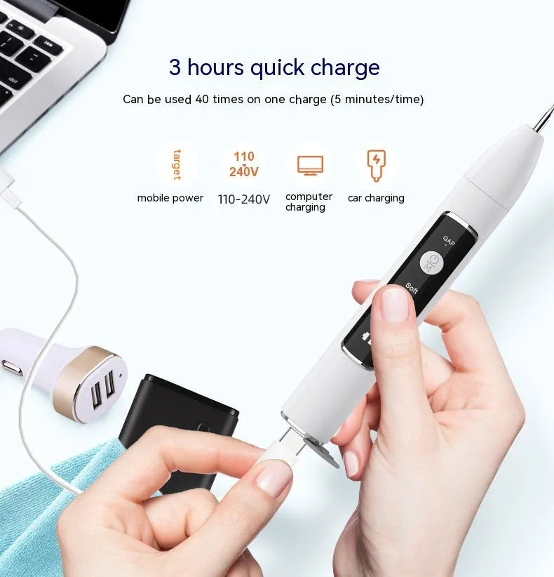 Visual ultrasonic dental cleaner with 30KHz frequency tracking and 300000-pixel camera in black