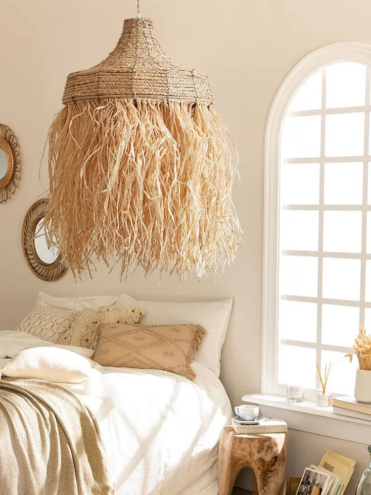 Southeast Asian style woven chandelier with wild vetch and willow, 50cm diameter.