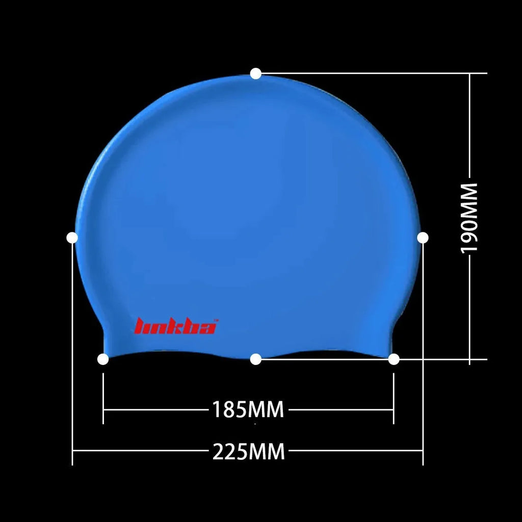 Silicone swimming cap with waterproof earmuffs in multiple colours featuring letters pattern design