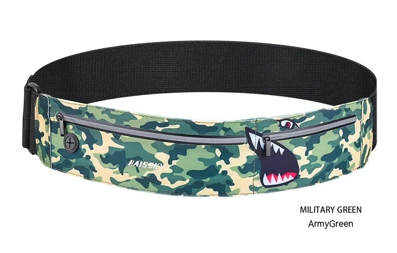 8-inch waterproof waist bag in camouflage crocodile colour with adjustable waist strap