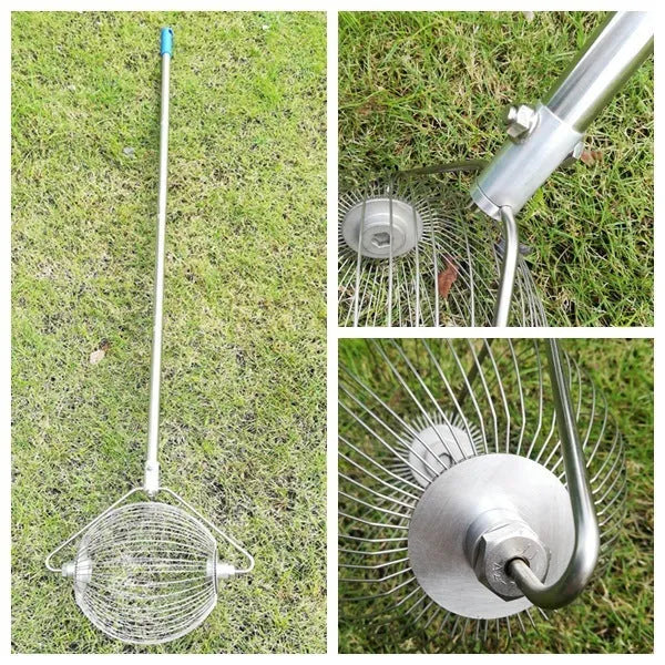 Stainless steel golf ball picker with metallic finish for retrieving golf balls