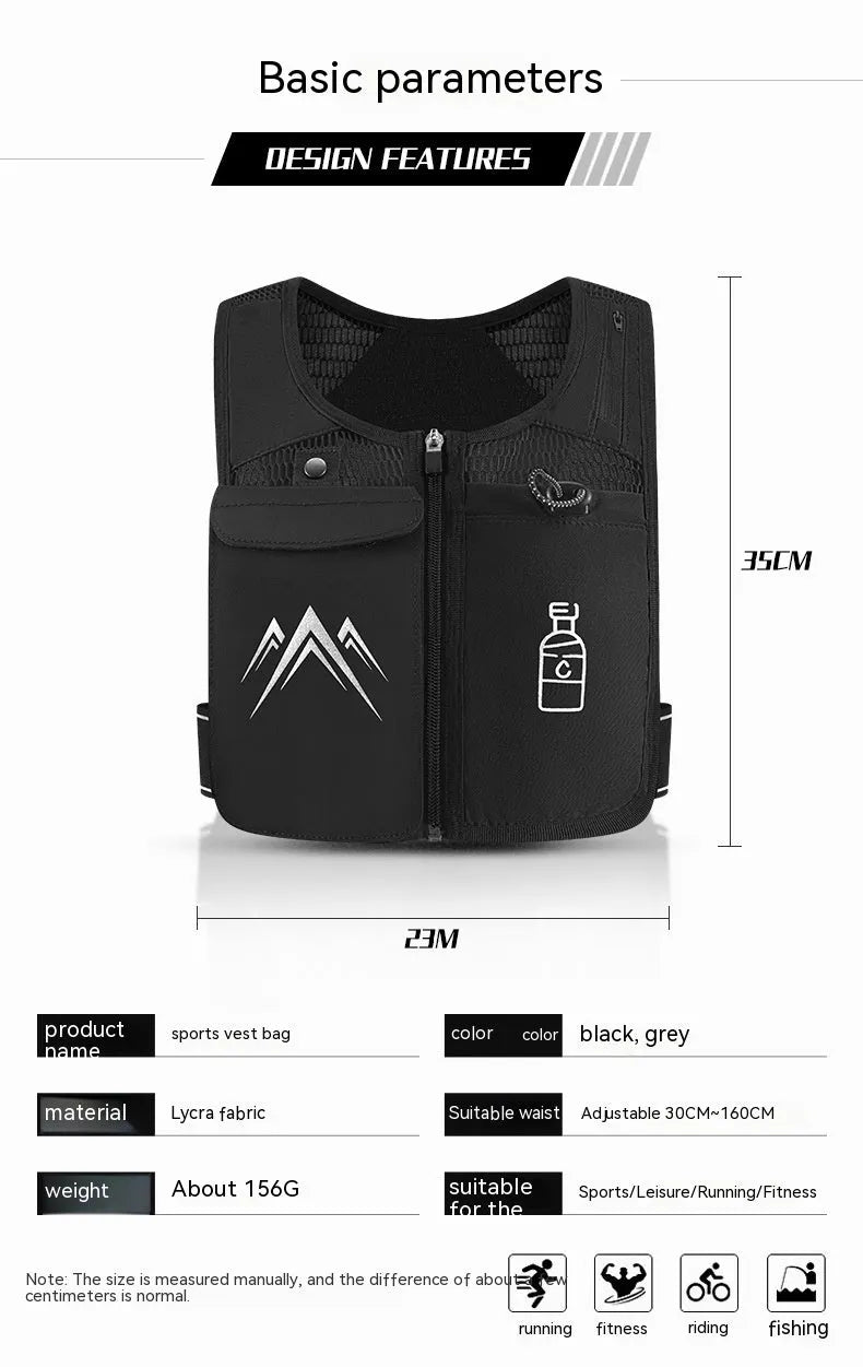 Sports running vest with integrated phone bag in breathable mesh fabric