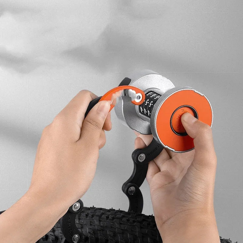 Bicycle folding lock in black or black orange colour with modern design and portable folding mechanism