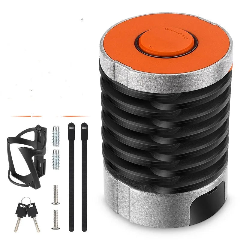 Bicycle folding lock in black or black orange colour with modern design and portable folding mechanism