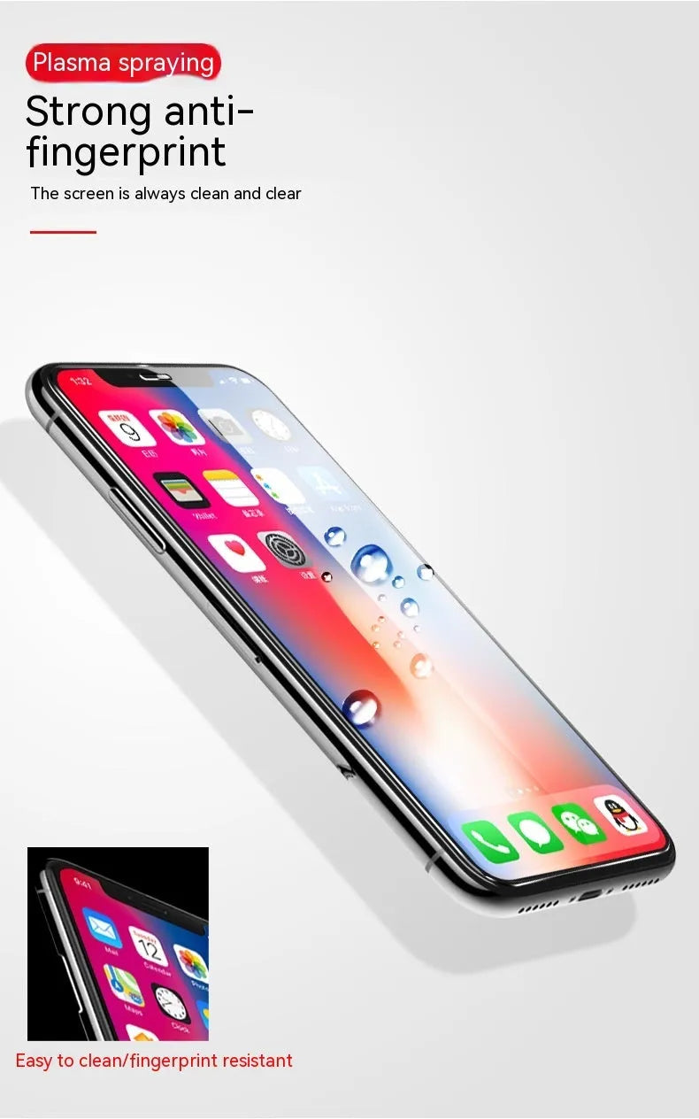 Tempered glass screen protector for Samsung Galaxy smartphones showing full-screen coverage and anti-fingerprint surface
