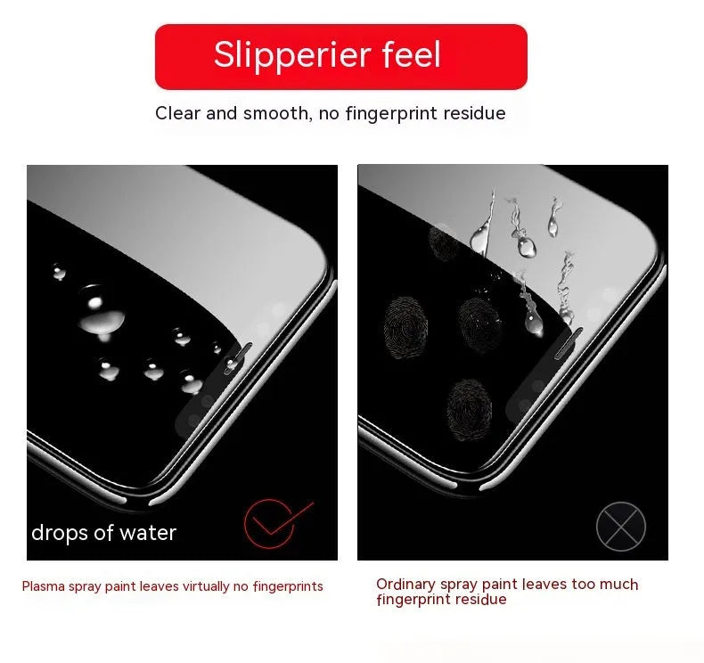 Tempered glass screen protector for Samsung Galaxy smartphones showing full-screen coverage and anti-fingerprint surface