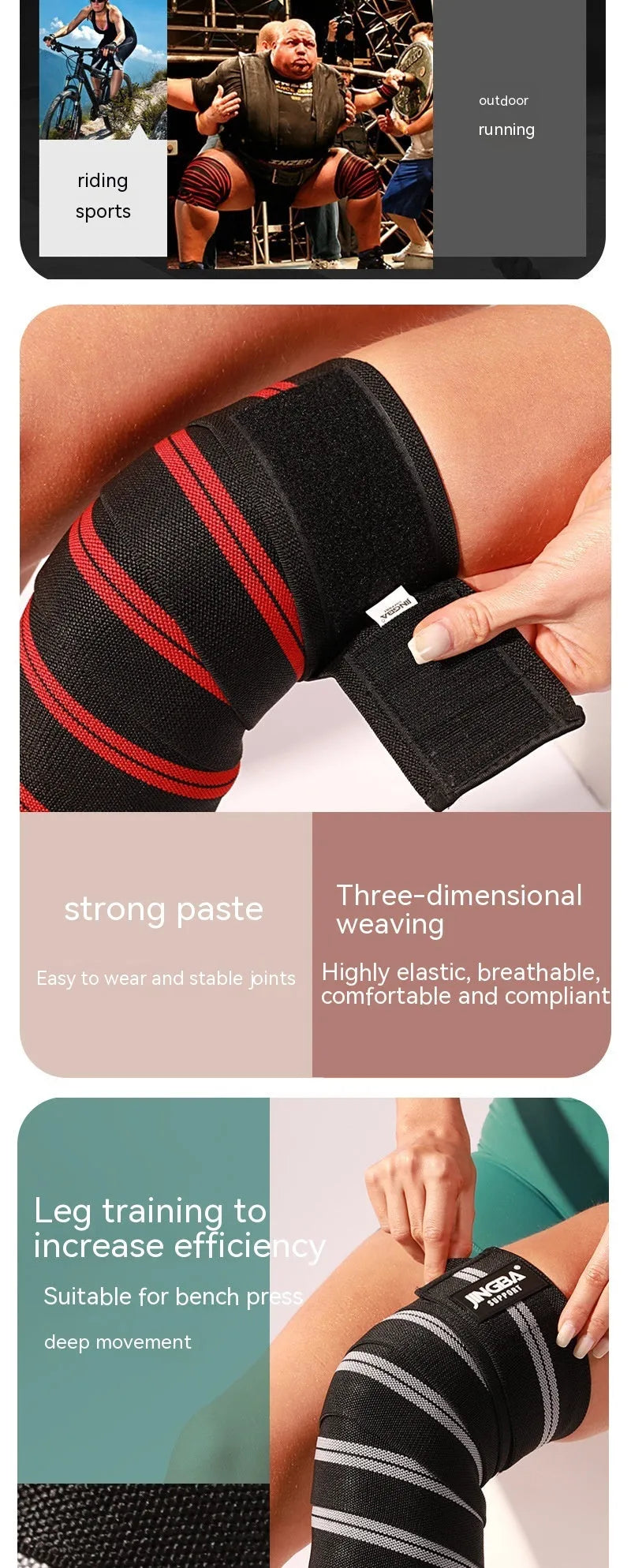 Adjustable knee pads in blue, yellow, red, or grey for weightlifting and sports protection