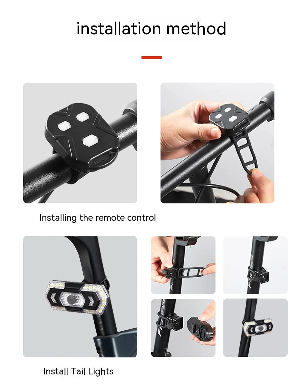 Black wireless remote control USB rechargeable waterproof motorcycle taillight