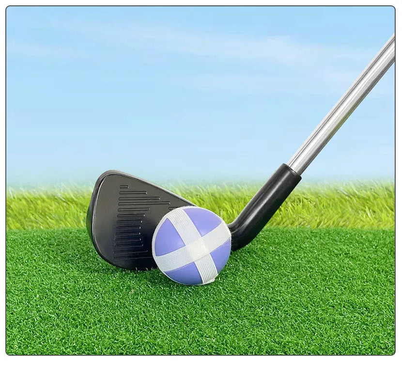 Metal golf practice club shown in two colour options: adult club and children's club for outdoor sports.