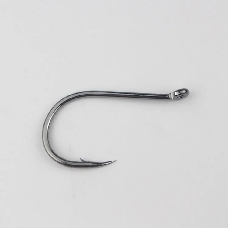 Bulk pack of barbed alloy carbon steel fishing hooks in various sizes for sea fishing.
