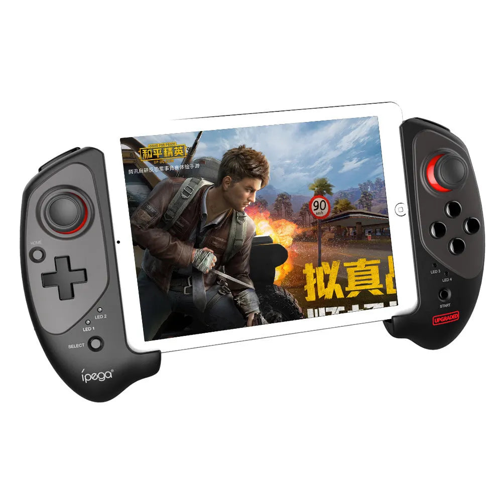 Red telescopic Bluetooth gamepad for Android iOS and PC gaming with USB cable
