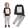 Boys' two-piece cotton casual suit with long sleeve letter print t-shirt and pants.