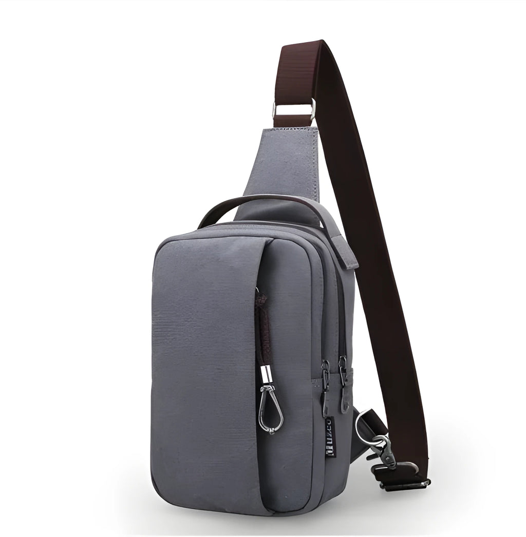 Canvas cross body bag in light brown with adjustable shoulder strap, 16x10x25 cm dimensions