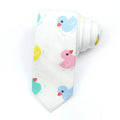 Narrow Korean-style cotton bow tie with a printed cartoon pattern.