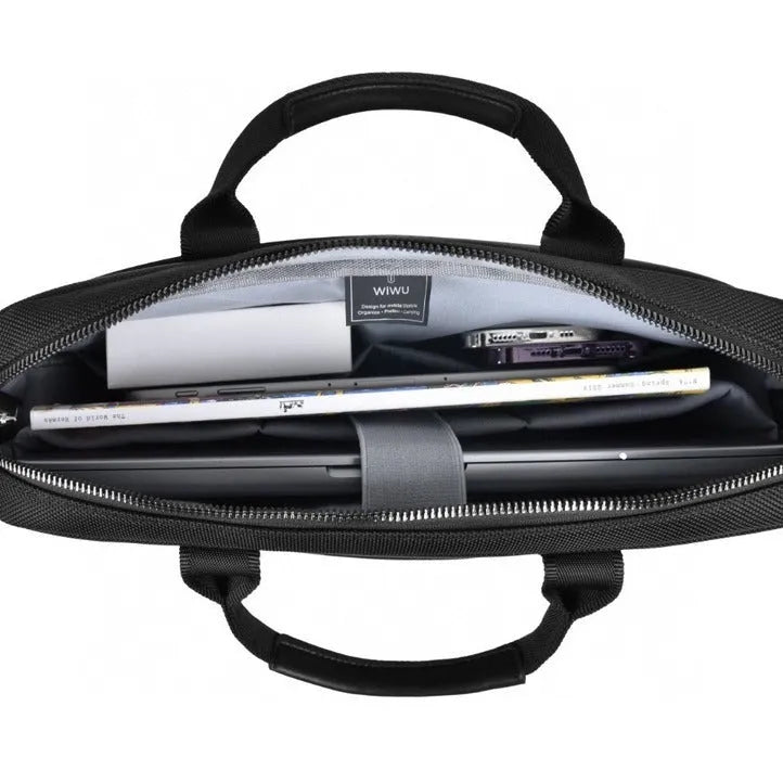 Black Oxford cloth computer handbag with multiple compartments for 14-inch or 15.6-inch laptops and accessories