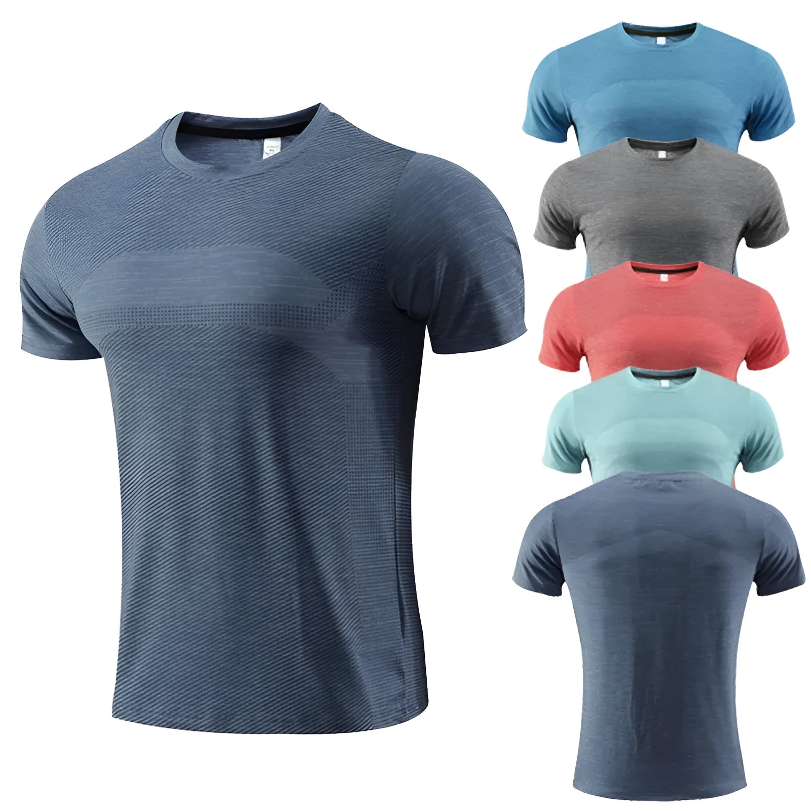 A short-sleeved sports T-shirt for running and basketball in a polyester spandex fabric.