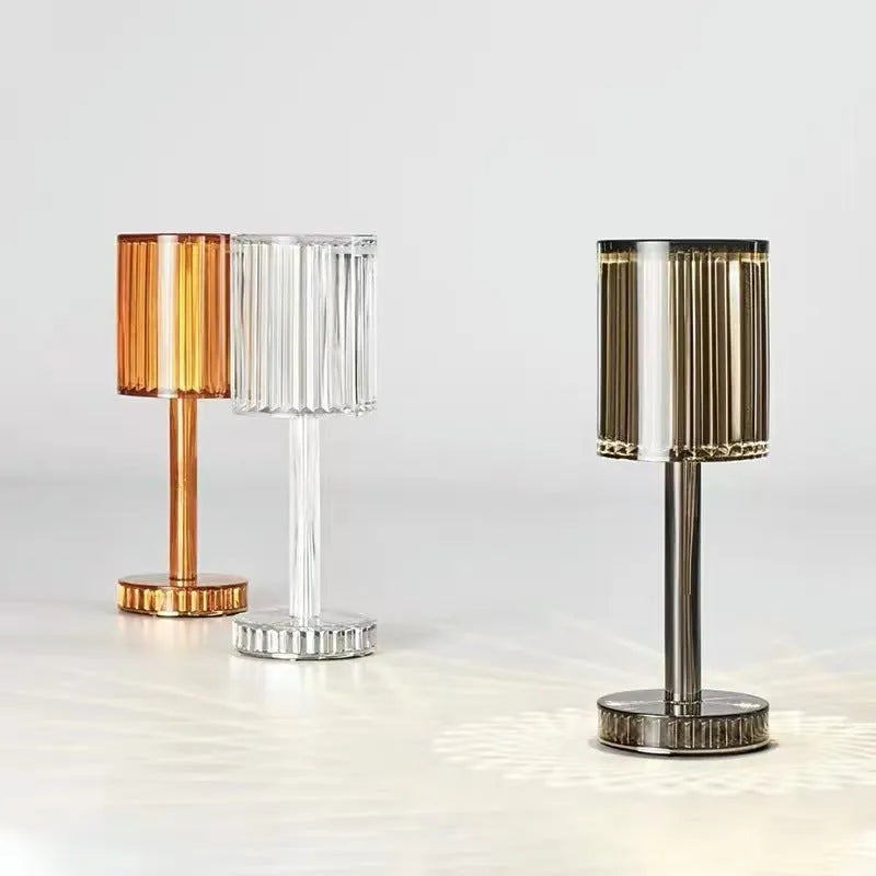 Transparent glass diamond crystal table lamp with USB rechargeable base and RGB remote control