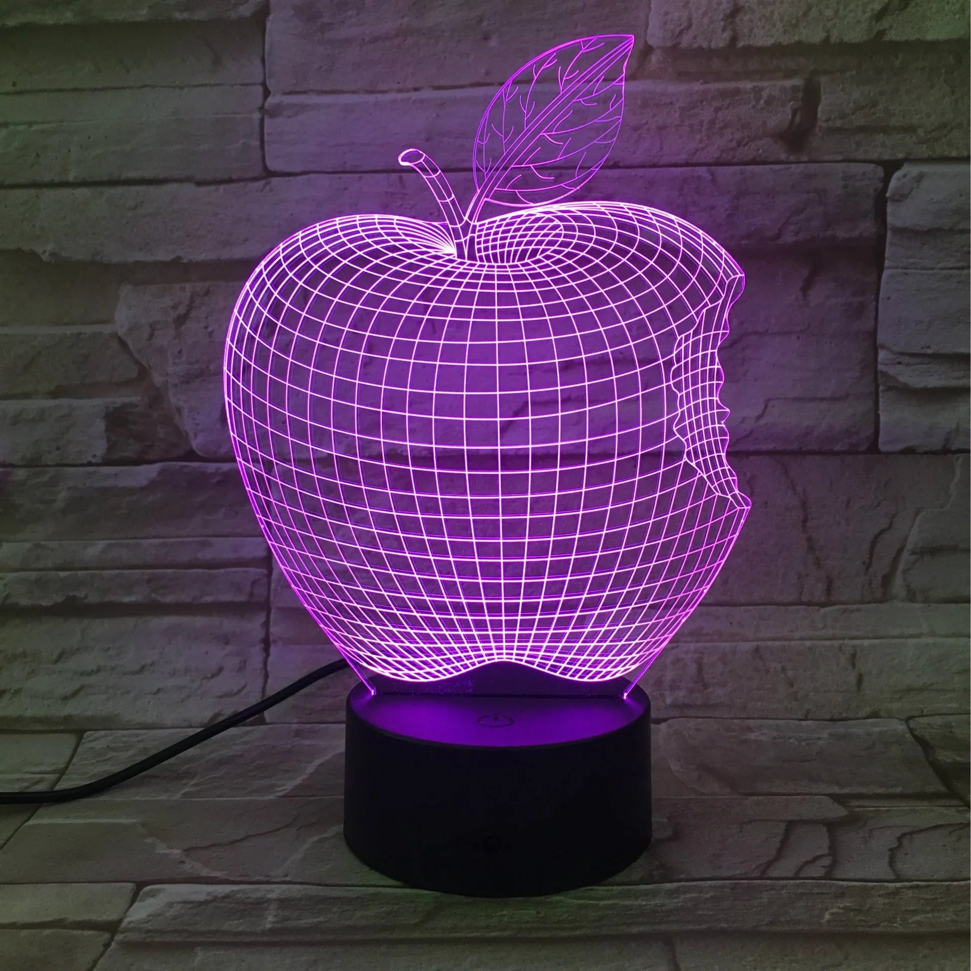 3D fruit shaped colourful LED night light with touch control on wooden surface