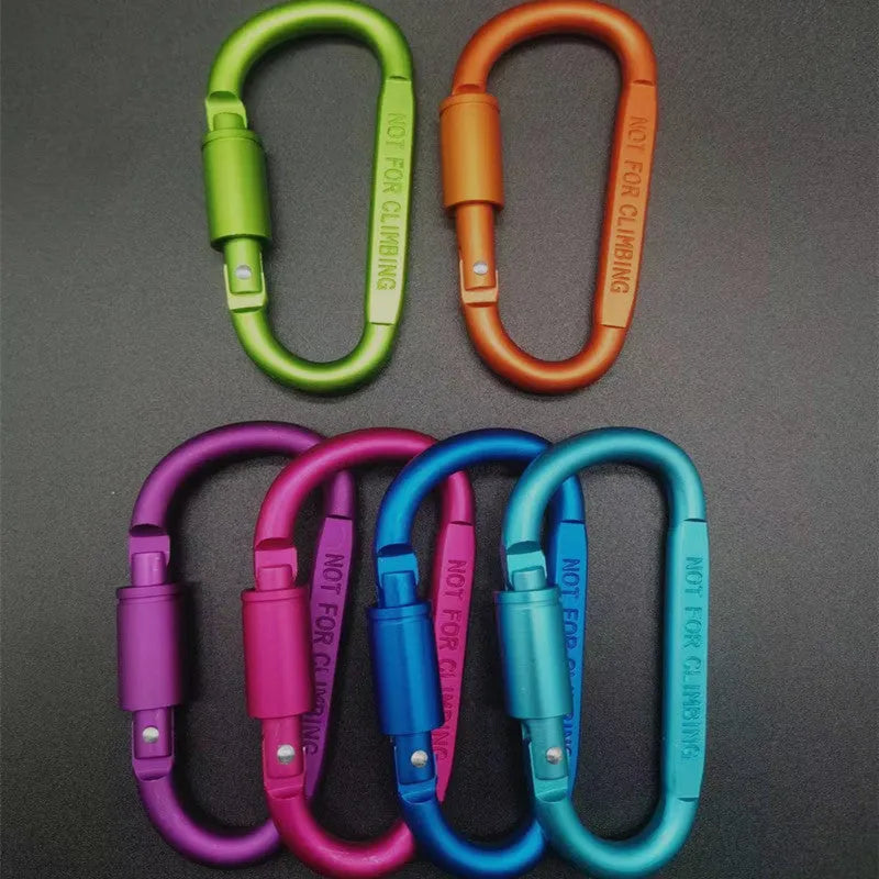 Aluminium D-type locking carabiner with 8cm flat profile in bright colours
