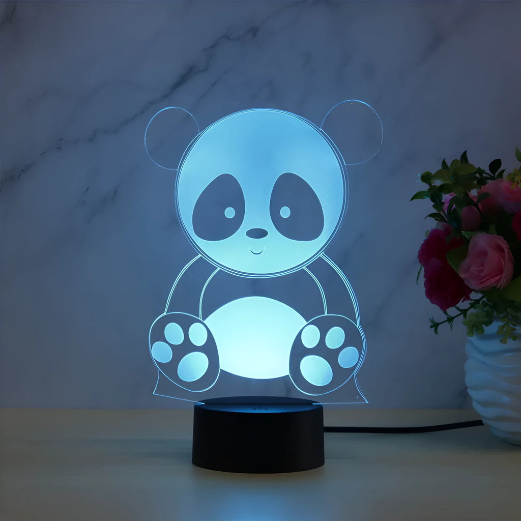 Panda 3 touch and remote control night light showing seven colour LED illumination options