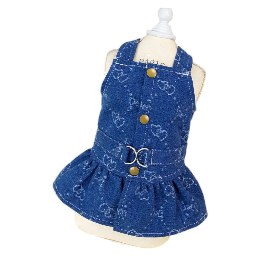 HNXD Denim princess-style dog dress in bracket skirt design for small breed spring and autumn clothing